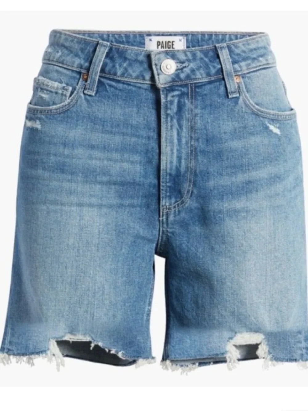PAIGE Sarah Longline Wannabe Distressed Denim Shorts Bermuda Long 26